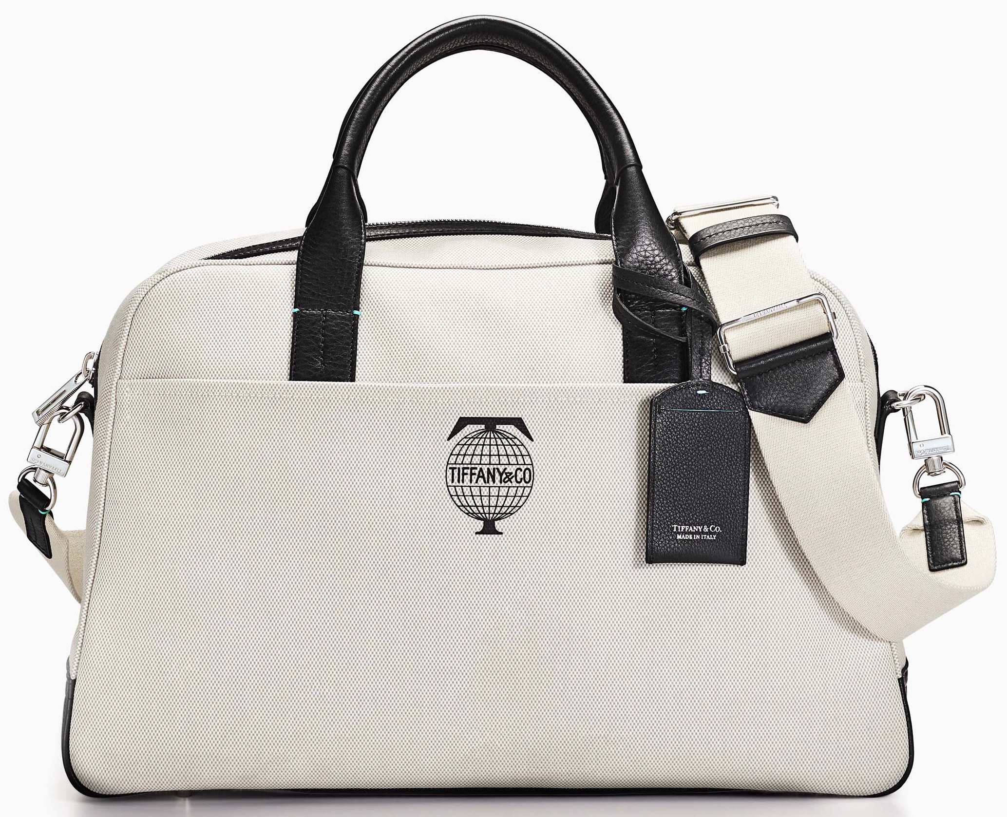 Tiffany Travel flight bag in cotton canvas with black grain leather accents