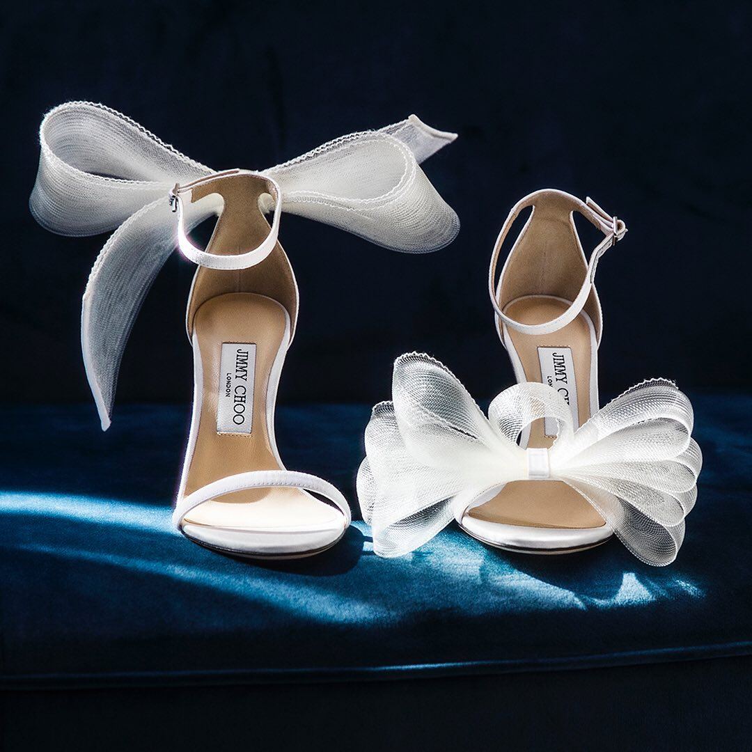 Jimmy Choo asymmetric AVELINE heels featuring mesh bow detail