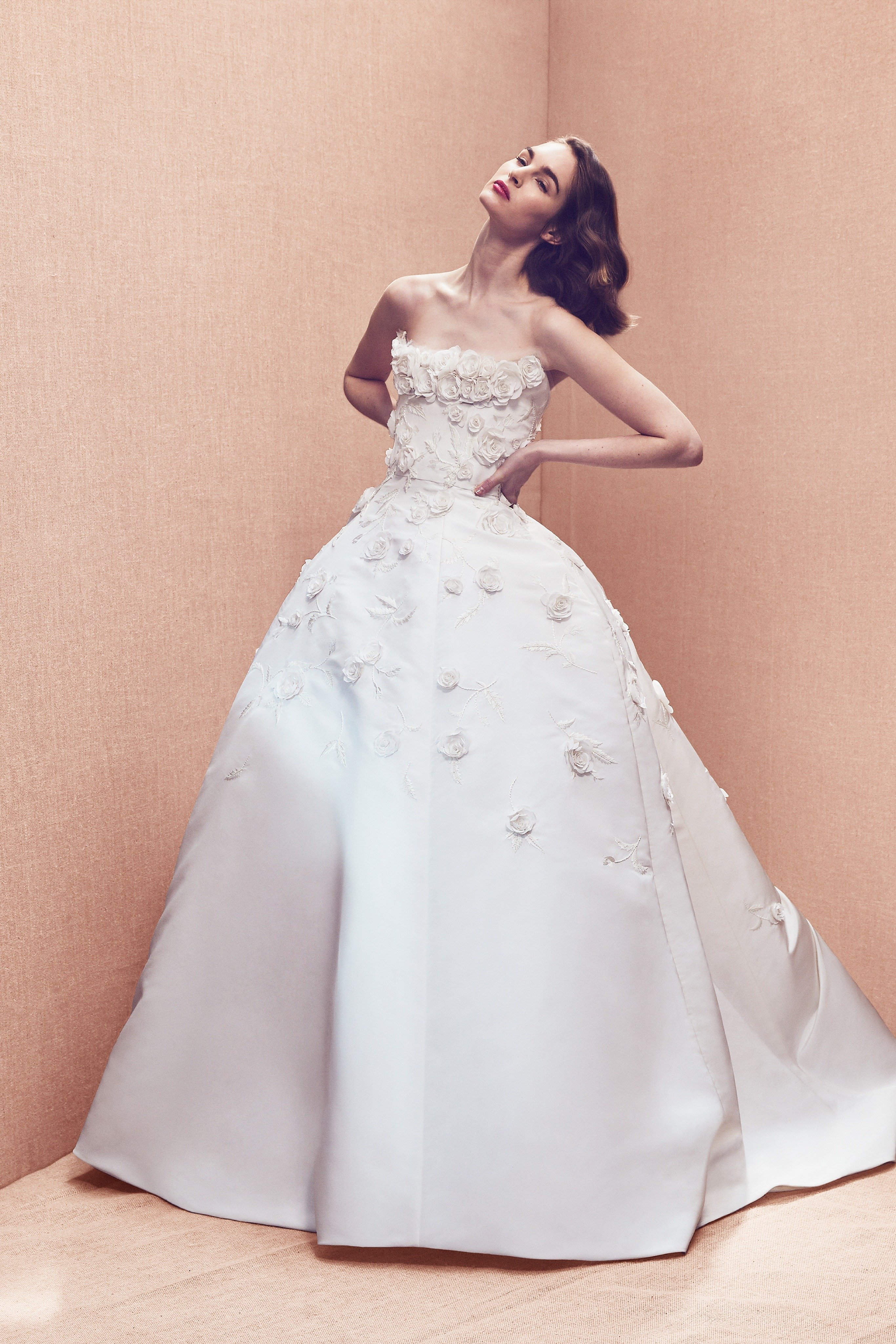 Silk faille ball gown with appliqué embroidery