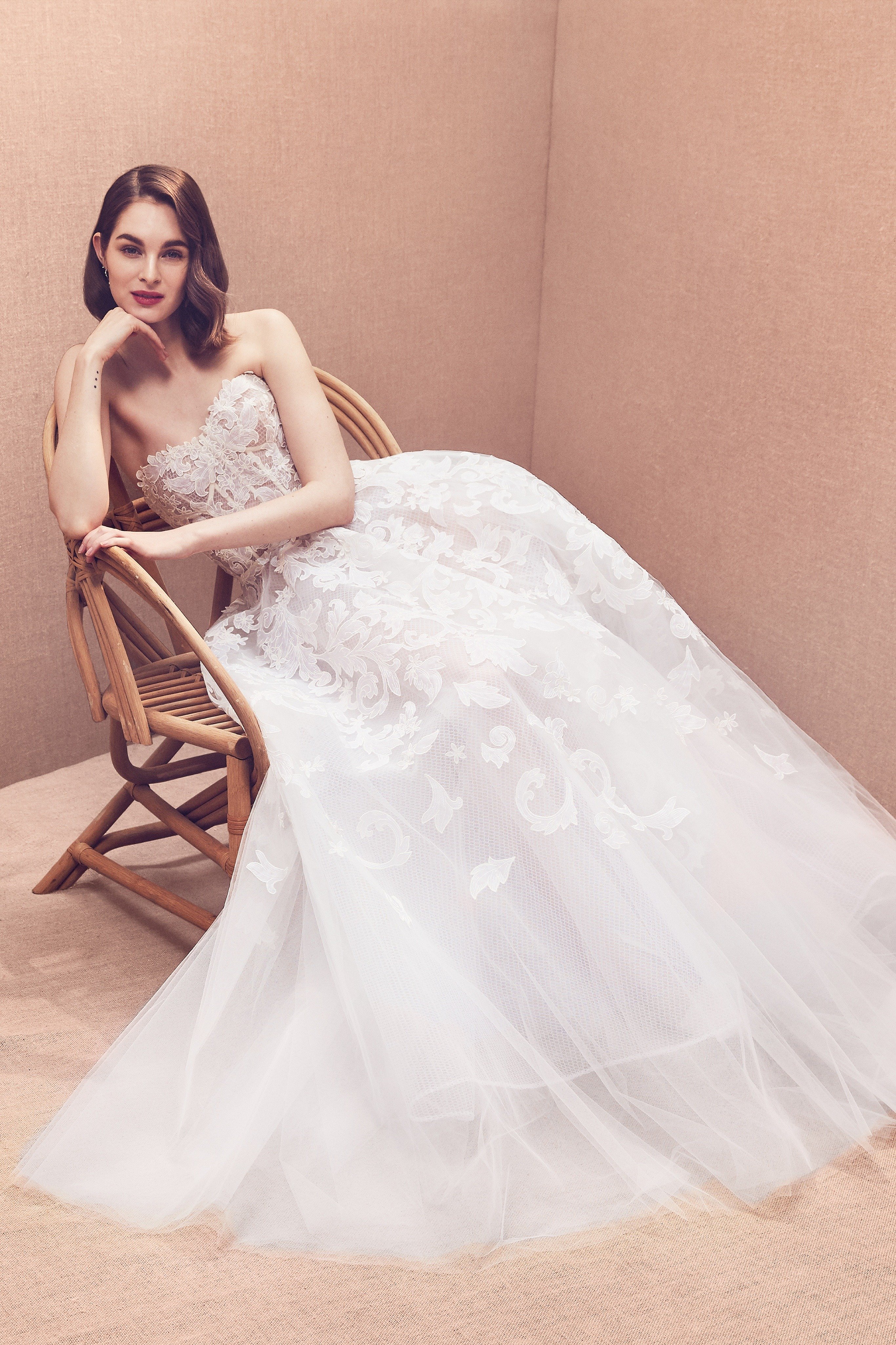Strapless embroidered tulle gown