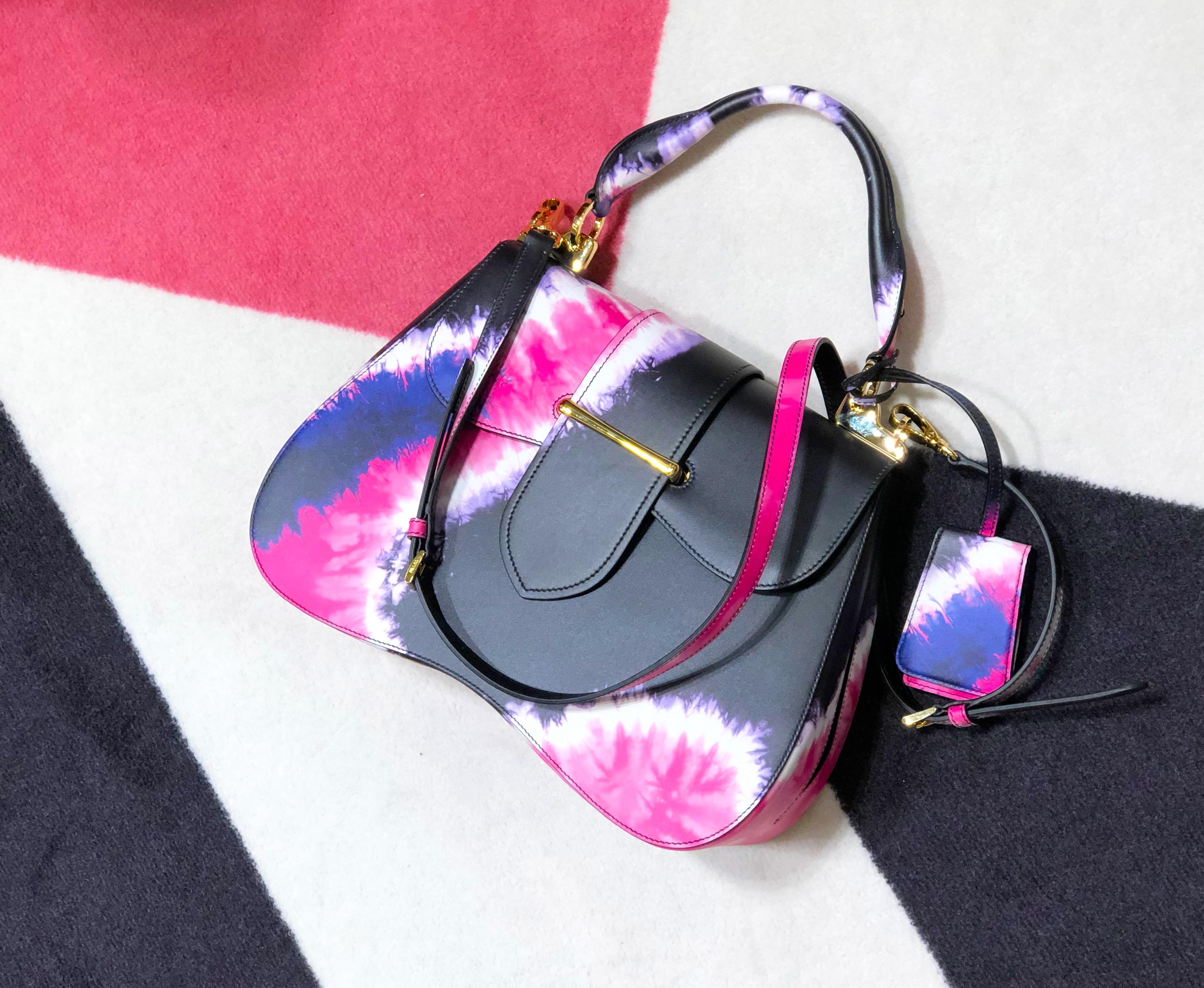 Prada Tie-Dye Sidonie Top-Handle Tote Bag in black, pink and white