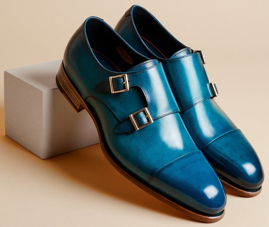 Pastel blue Santoni double-buckle loafer
