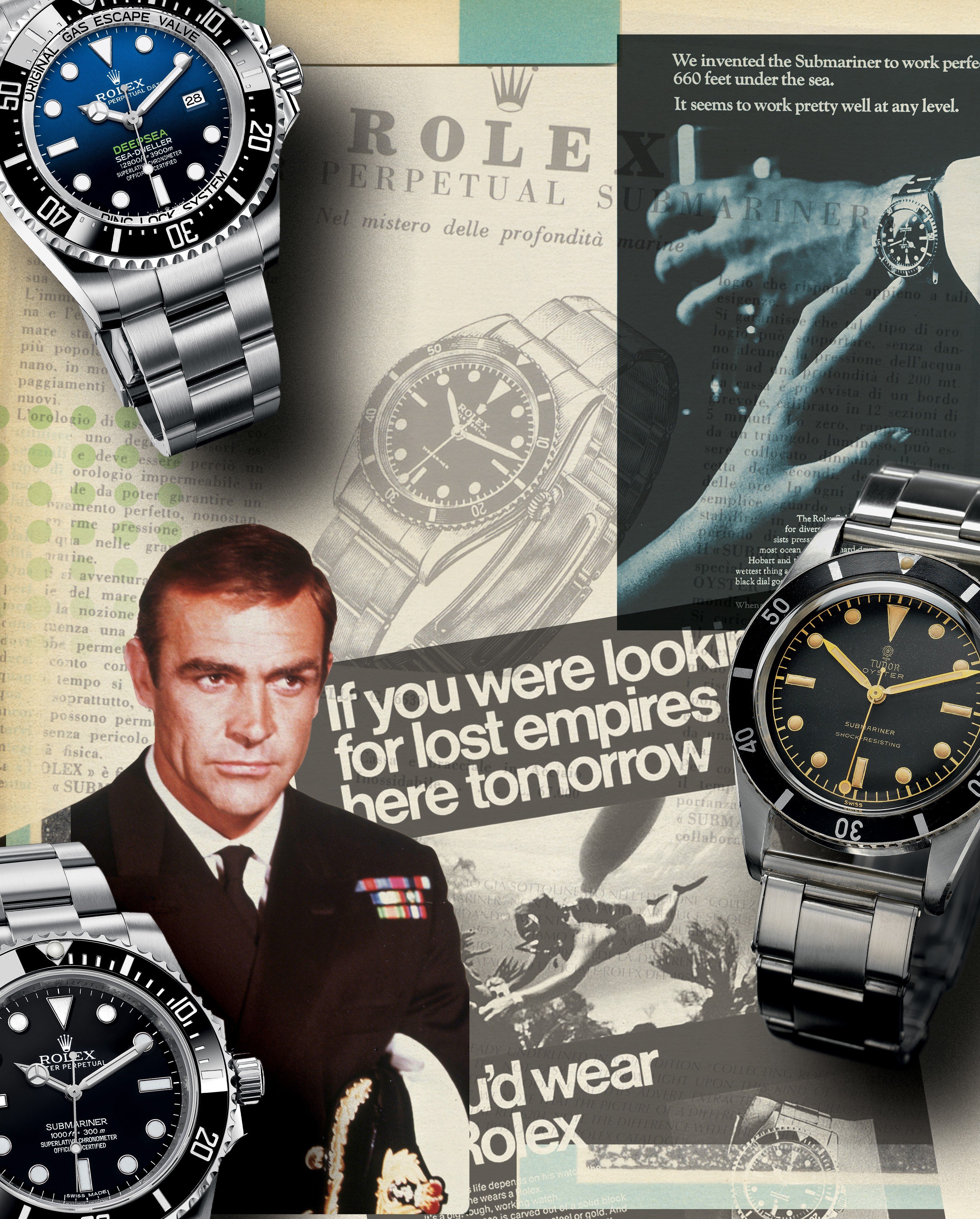 All titles are courtesy Rizzoli International Publications, ©2019 Sea Time by Aaron Sigmond and Mark Bernardo, Rizzoli New York, Collage created for SEA TIME: WATCHES by Lucas Irwin.