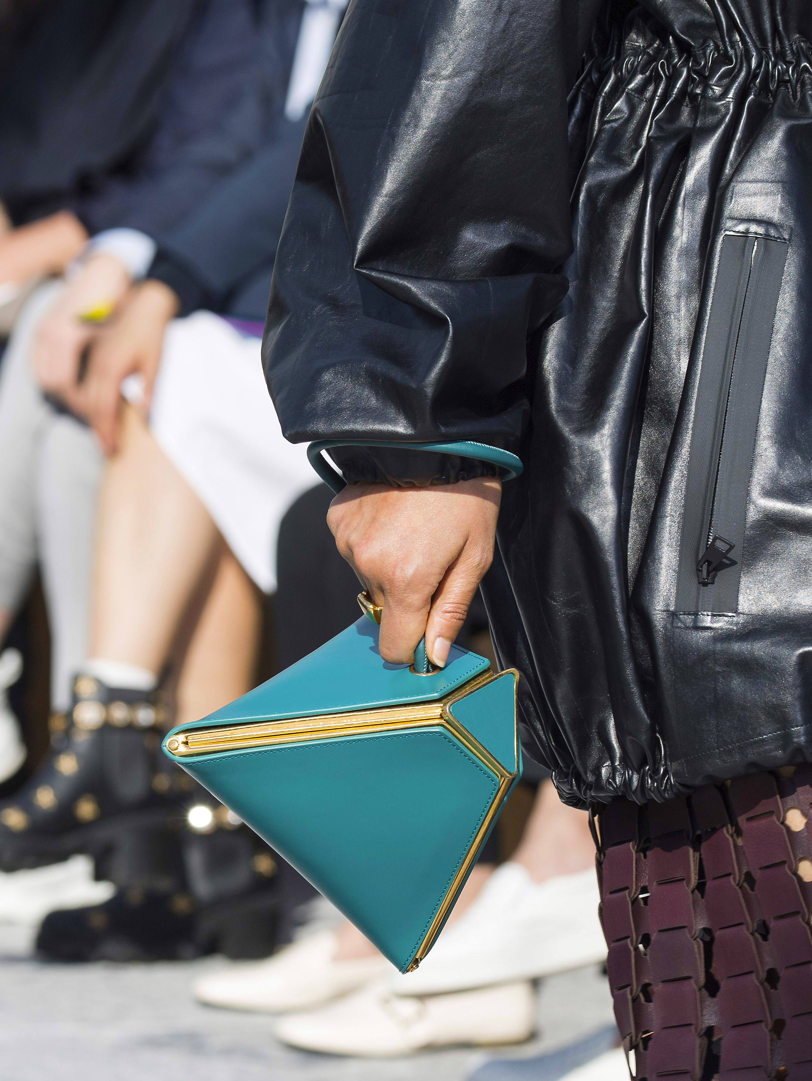 Green geometrical bag from the Bottega Veneta Fall 2019 Runway Bag Collection