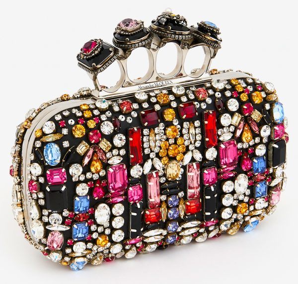 Alexander McQueen Jewelled Embroidery Four Ring Satin Box Clutch