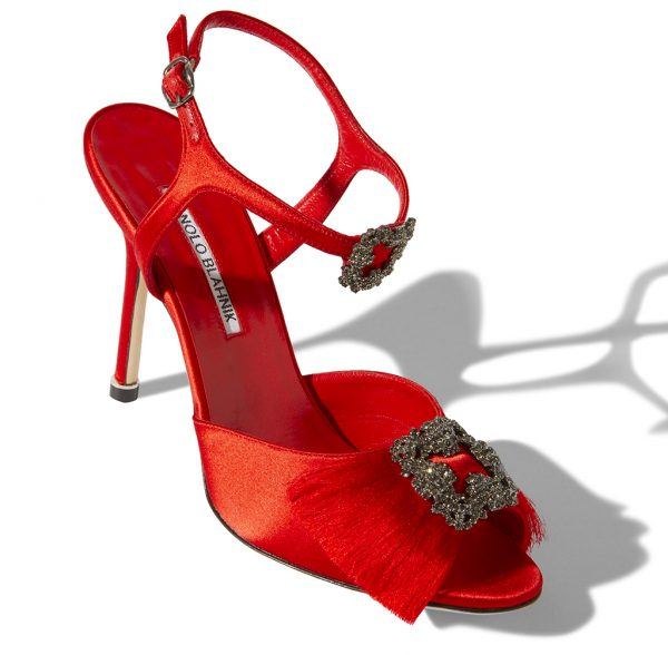 Manolo Blahnik Red Satin Crystal Buckle Sandal at Saks Fifth Avenue Bal Harbour