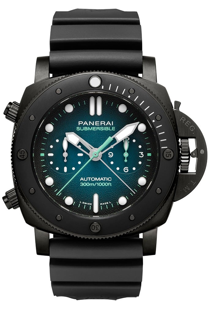 Panerai Guillaume Nery Special Edition EXPERIENCE Submersible 47mm Moorea Blue Gradient Dial with white markers.