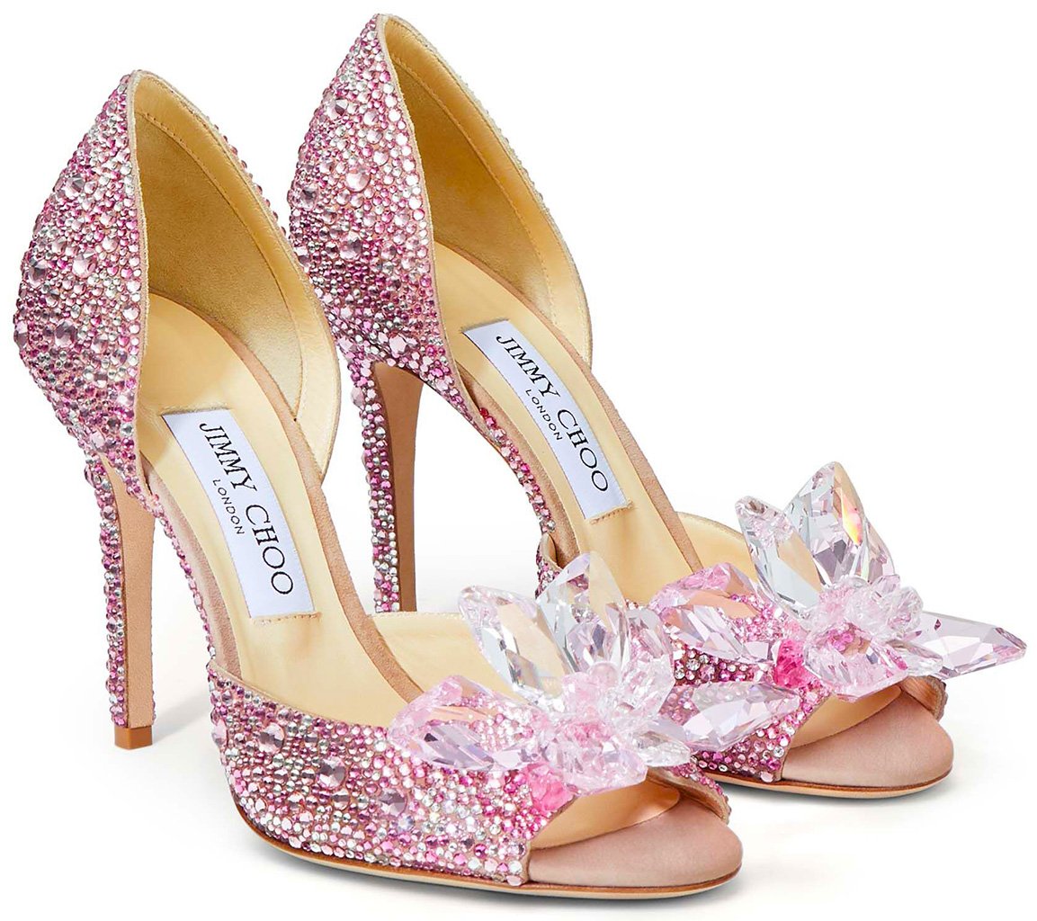 Jimmy Choo Rose Mix Suede and Crystal Covered Open Toe Pumps