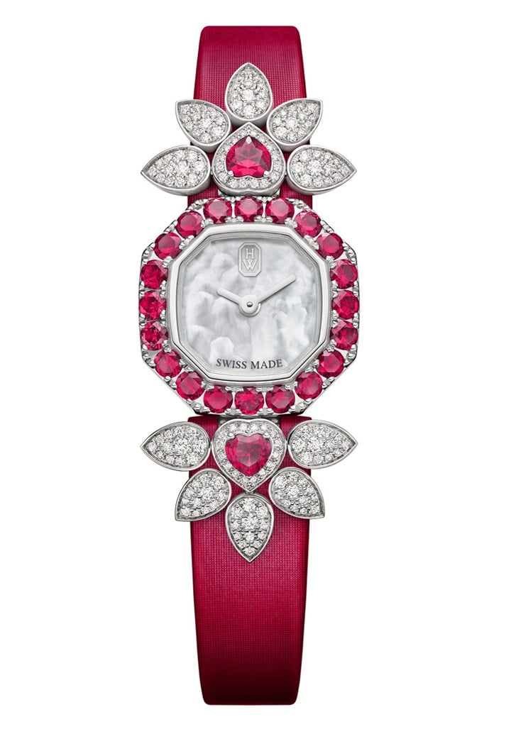 Harry Winston Valentine’s Day timepiece featuring brilliant diamonds and red rubies