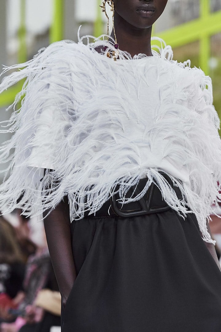Valentino Le Blanc feather white blouse from the SS20 Runway