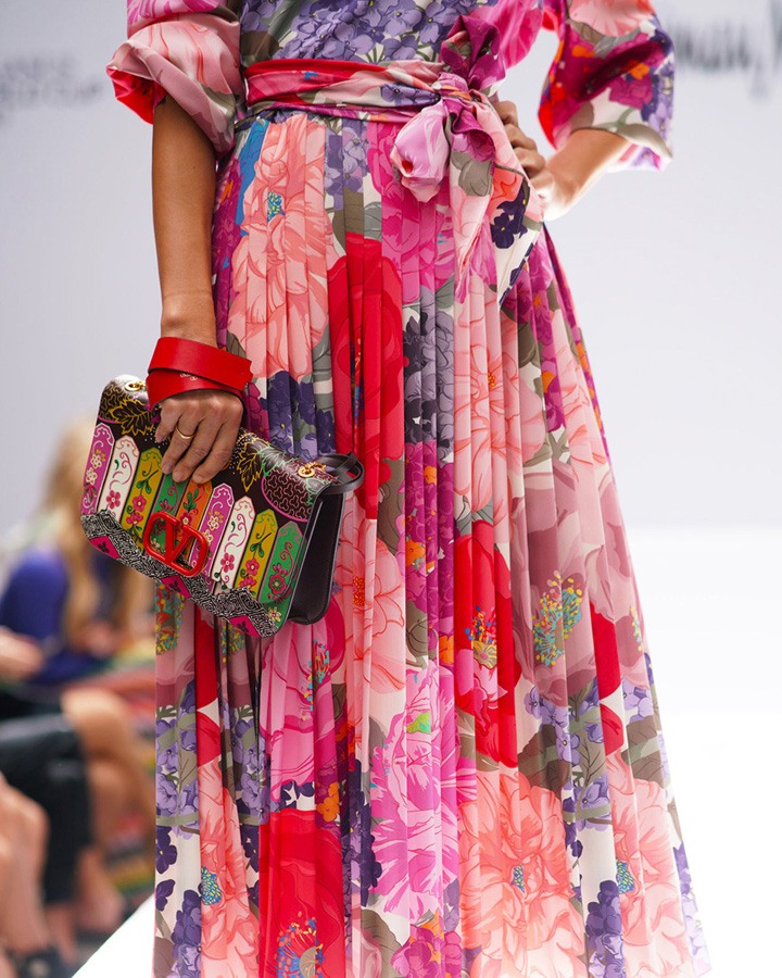 Valentino runway dress and VLOCK Flower Shoulder Bag
