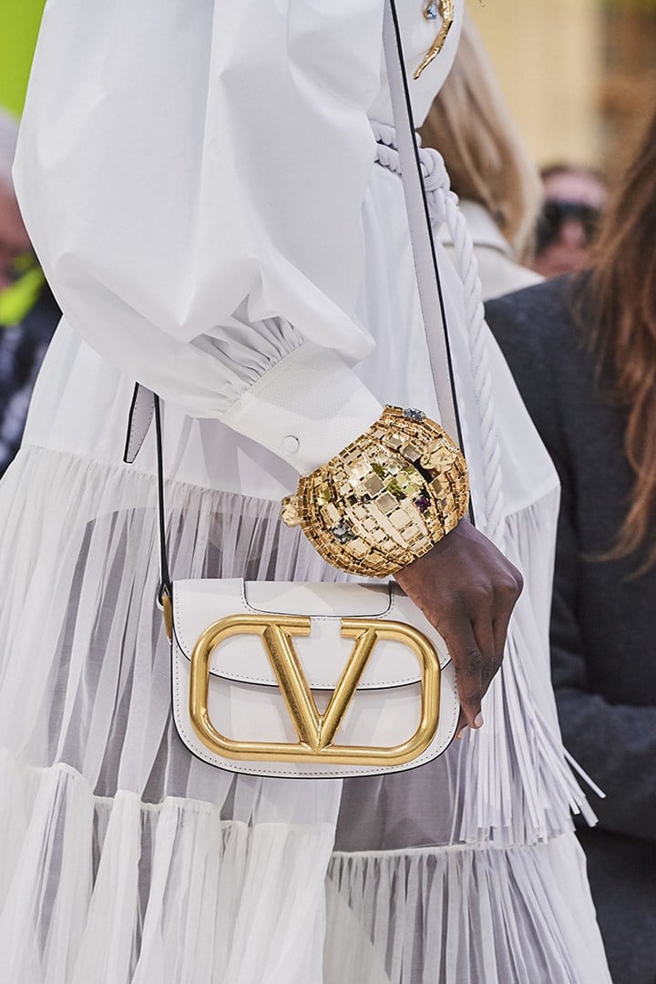Valentino Spring Summer 2020 Runway featuring the SuperVee bag in all-white