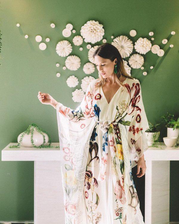 Oscar de la Renta Floral Calligraphy Caftan