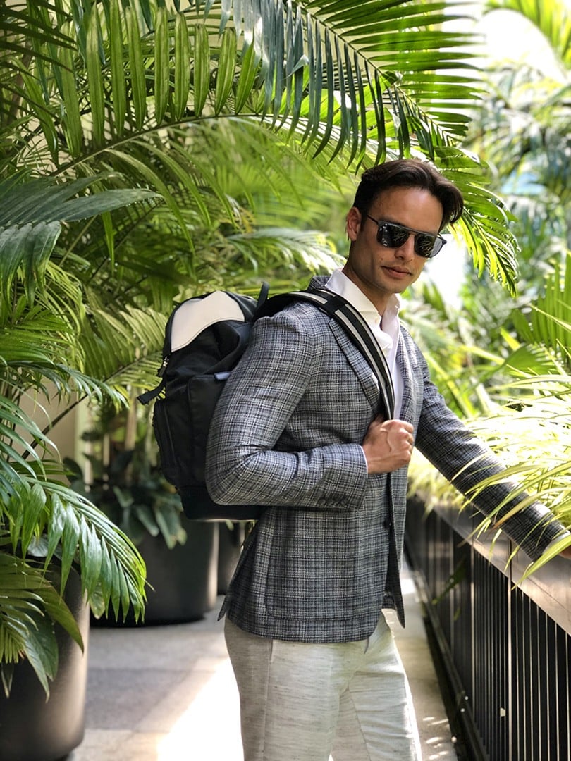 Canali suit, pants, sunglasses and backpack
