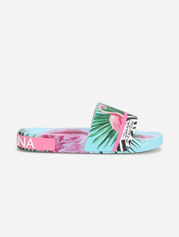 Falmingo print slides from the Dolce & Gabbana X Khaled Khaled collection