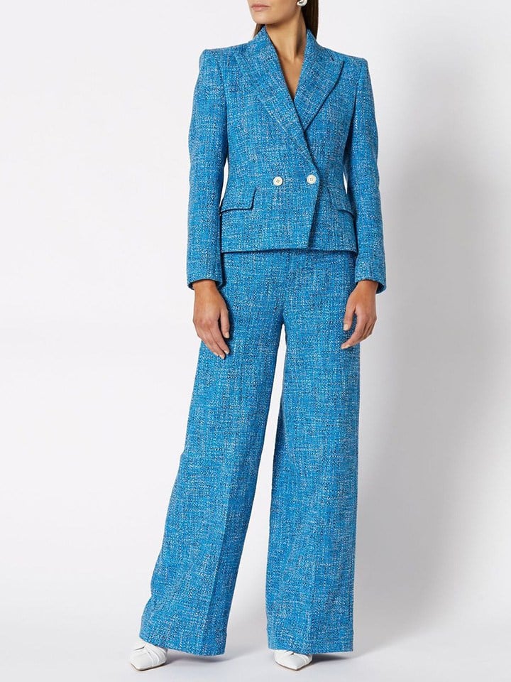 The Tweed Jacket/Pant Azure is the epitome of a classic silhouette, elevated with premium Italian tweed