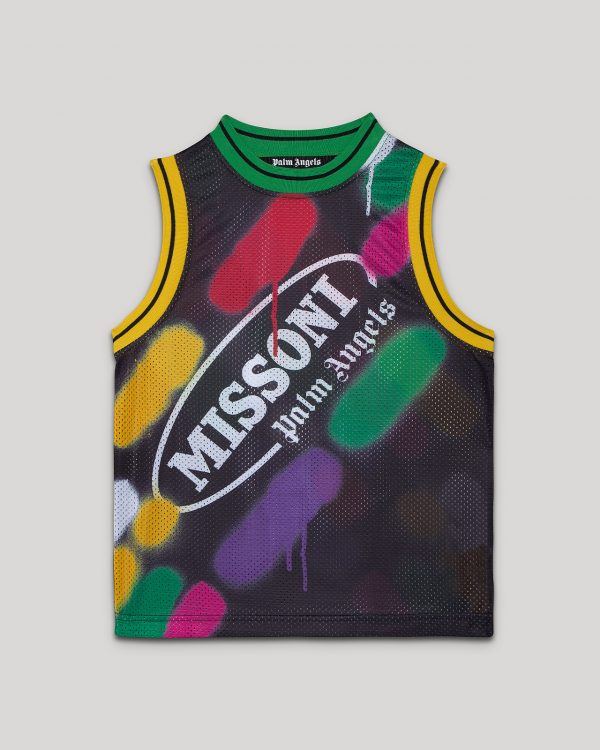 Missoni black sleeveless tank top with multi-color detailing