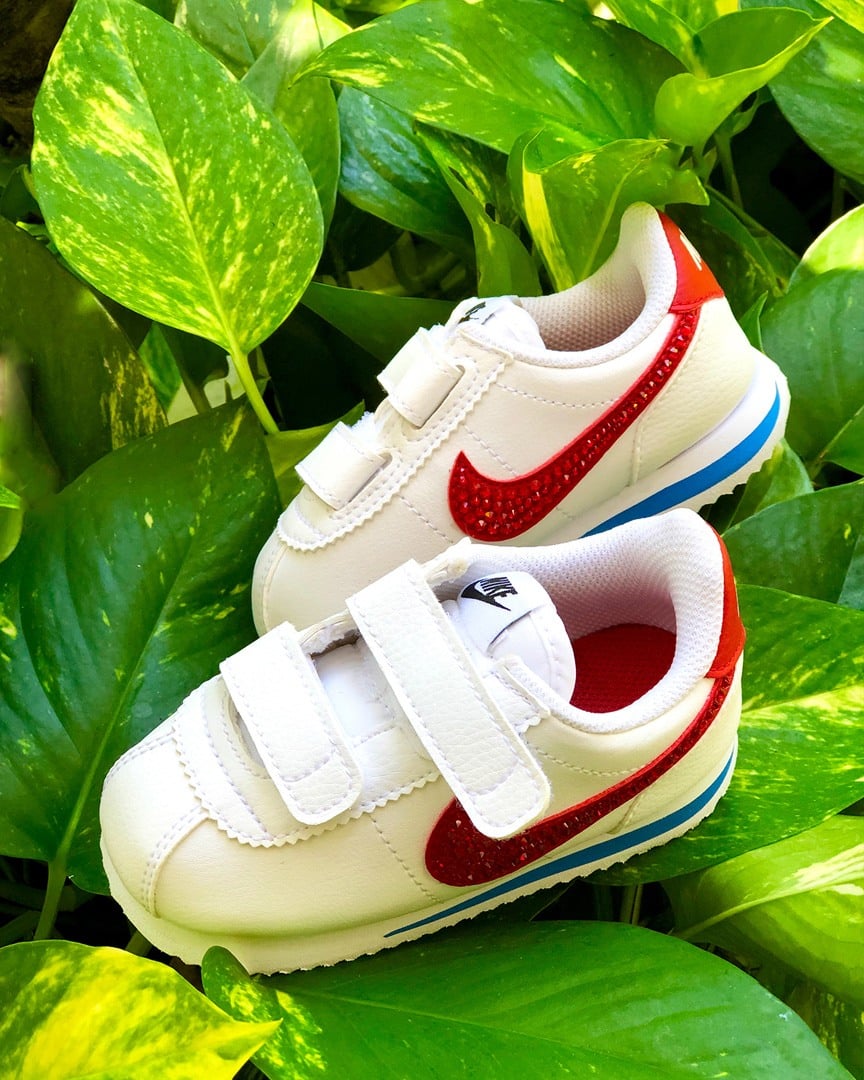 Nike Cortez kids sneaker customized with Swarovski crystals by Addict Bal Harbour