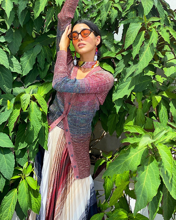 Missoni Oversized Beaded Earrings, Lamé Multicolor Pattern Scarf and Cat-Eye Framed Sunglasses