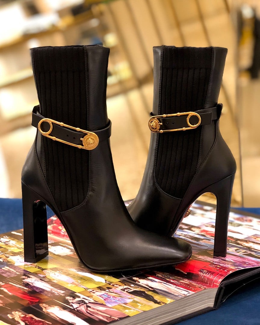 Versace Safety Pin Leather Ankle Boots
