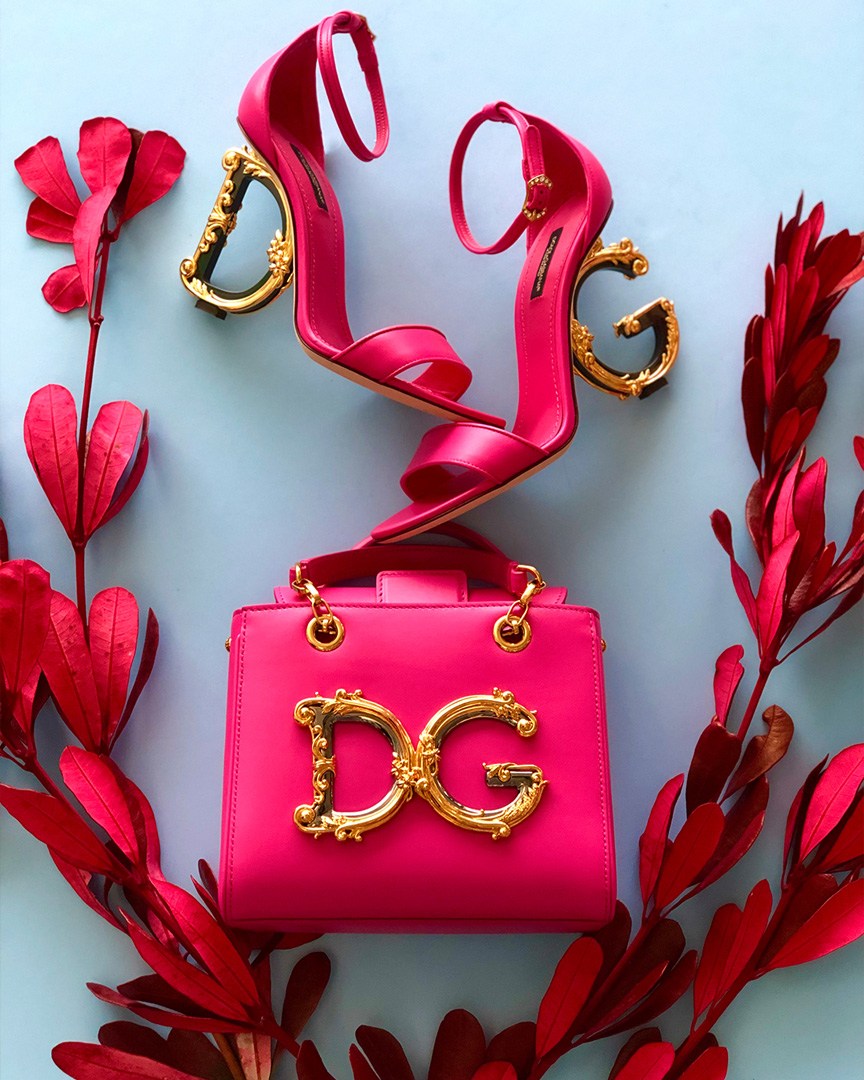 Dolce & Gabbana DG Girls Bag and Nappa Sandals with Baroque DG Heel
