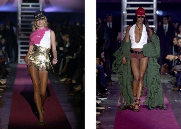 Superstars Karolina Kurkova and Naomi Campbell showcasing DSquared2’s first women’s runway collection from the Fall/Winter 2003 Runway collection.