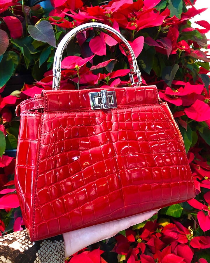 Fendi Red Crocodile Large Peekaboo Top Handle Bag Fendi