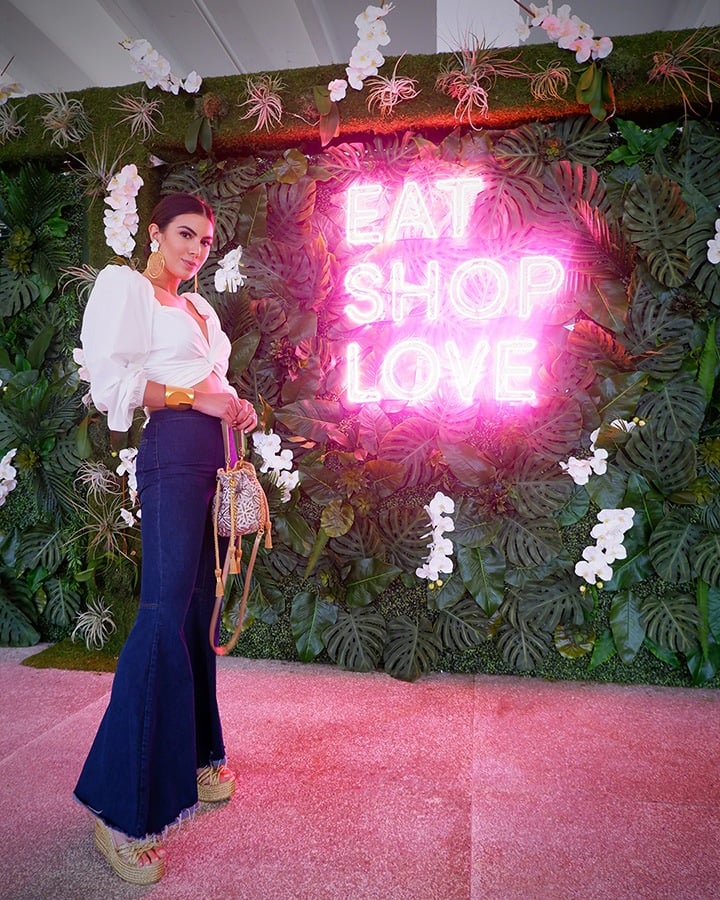 Adriana Paniagua at our EAT SHOPS LOVE Instagrammable Wall Installation on Level 3 of Bal Harbour Shops.