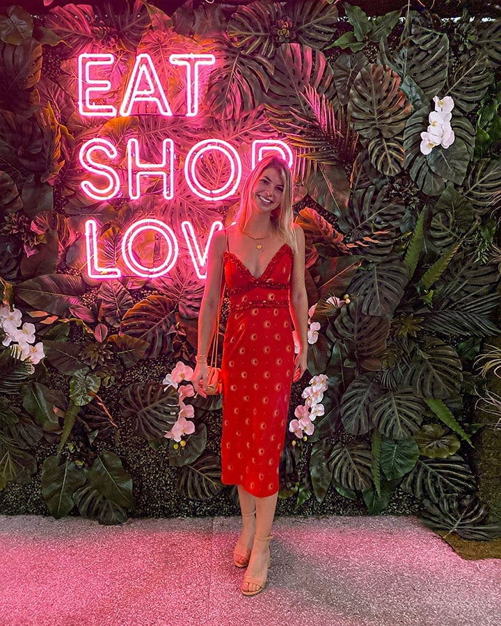 Alex Windsor at our EAT SHOPS LOVE Instagrammable Wall Installation on Level 3 of Bal Harbour Shops.