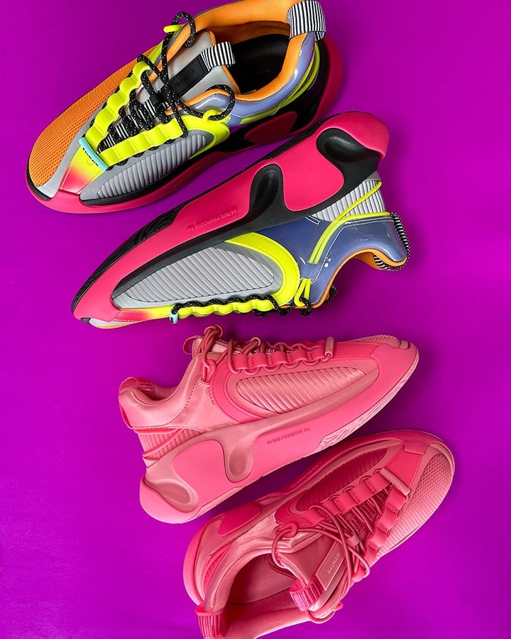 Balmain Pink Gummy Leather and Mesh B-Runner and Gummy Leather, PVC and multicolor B-Runner sneakers available at Balmain Bal Harbour