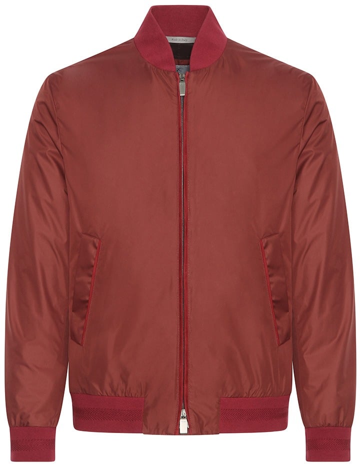 Canali Red Baseball collar, lightweight rain repellant nylon bomber with suede detail.