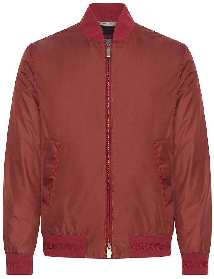 Canali Red Baseball collar, lightweight rain repellant nylon bomber with suede detail.