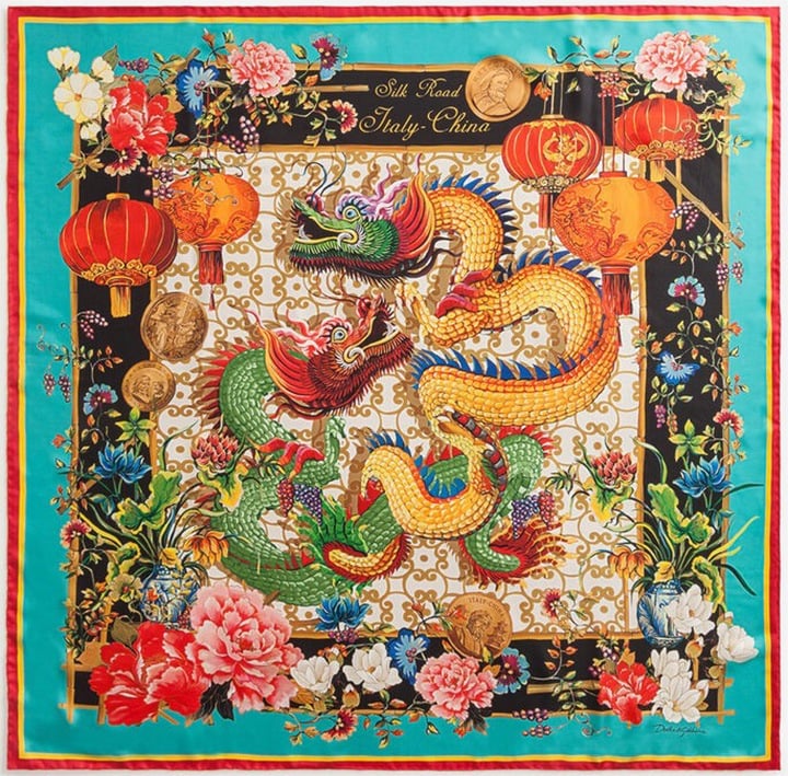 Twill Silk Foulard with Silk Road Print from Dolce & Gabbana.