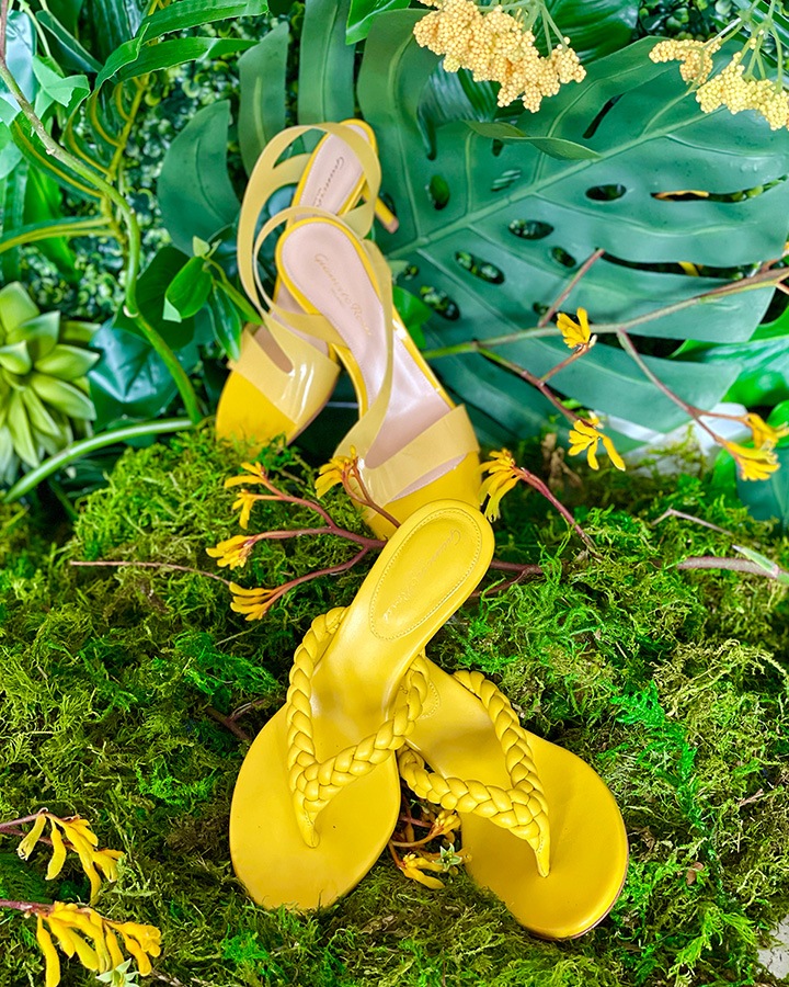 Gianvito Rossi yellow PVC slingback heels and Gianvito Rossi yellow mid-heel thong sandals
