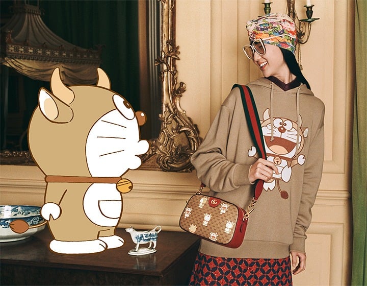 Hooded Sweatshirt and Bag from the Doraemon X Gucci Epilogue 2021 Lunar New Year Collection.