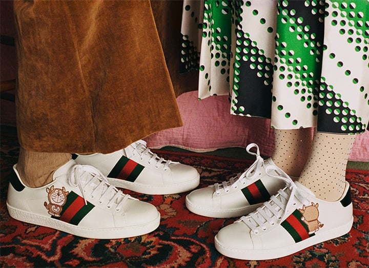 Men’s and Women’s Ace Sneakers from the Doraemon X Gucci Epilogue 2021 Lunar New Year Collection.