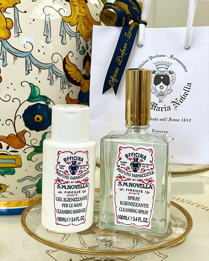 Santa Maria Novella cleansing hand gel and cleansing spray for mask.