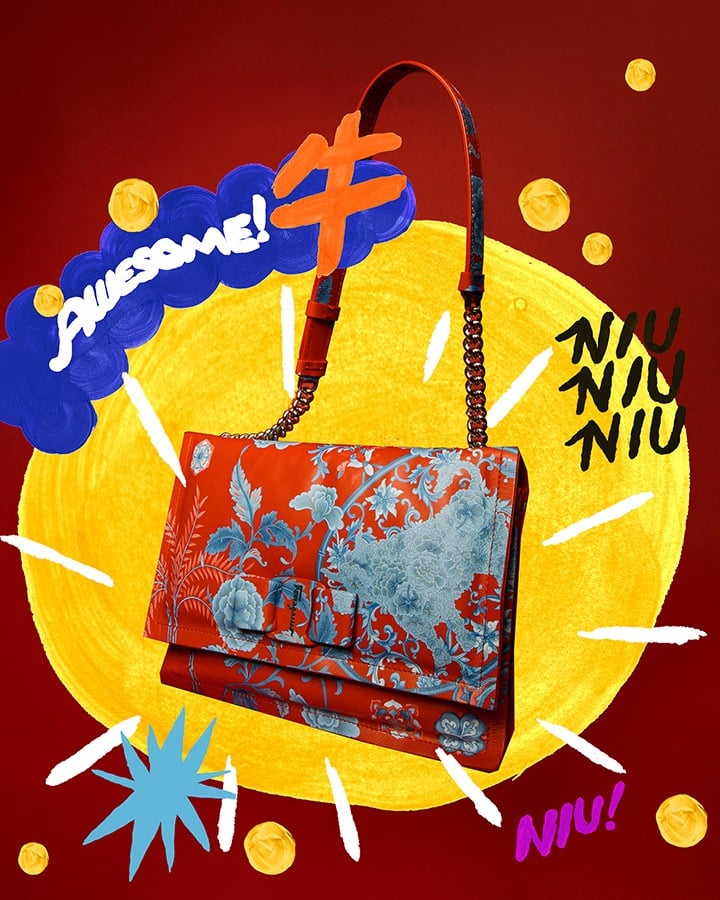 Viva Bow Bag from Salvatore Ferragamo's “Year of the Ox” creative project with exclusive artworks created by artist Charlotte Mei.