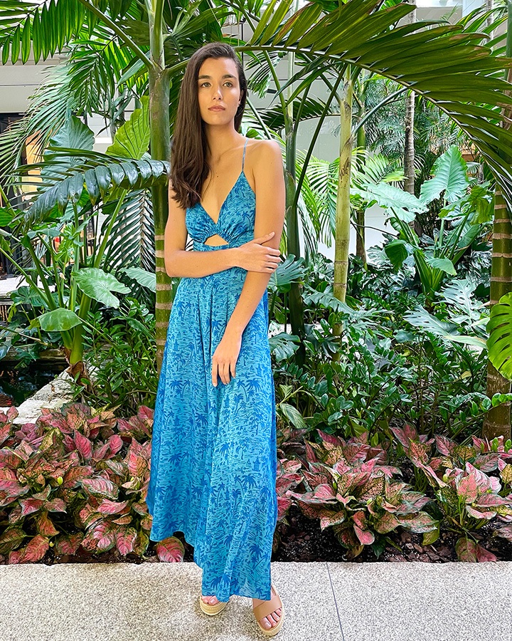 Scanlan Theodore silk tropical Azure strappy dress from the SS21 collection.