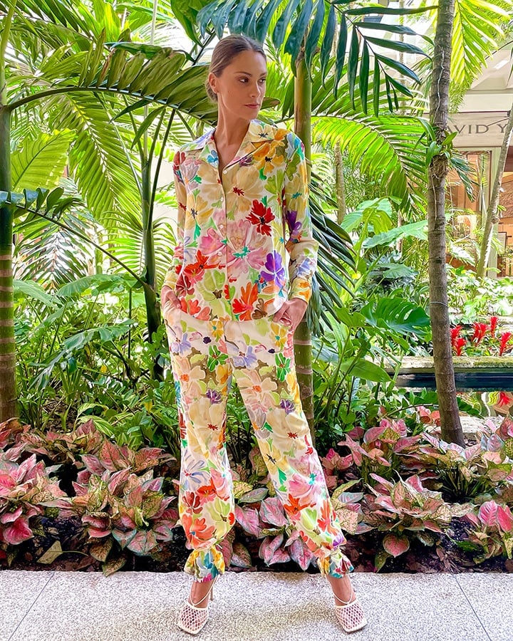 Rossie Assoulin PJ shirt and pants featuring a watercolor print design and relaxed fit; available at The Webster Bal Harbour.