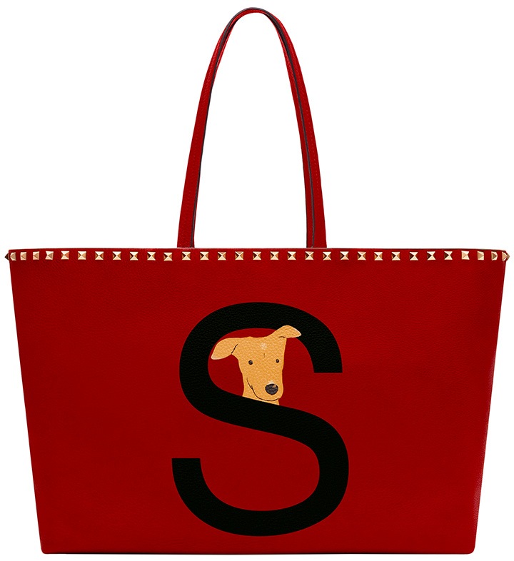 Valentino Rockstud Pet Customizable Tote in Rosso Valentino.