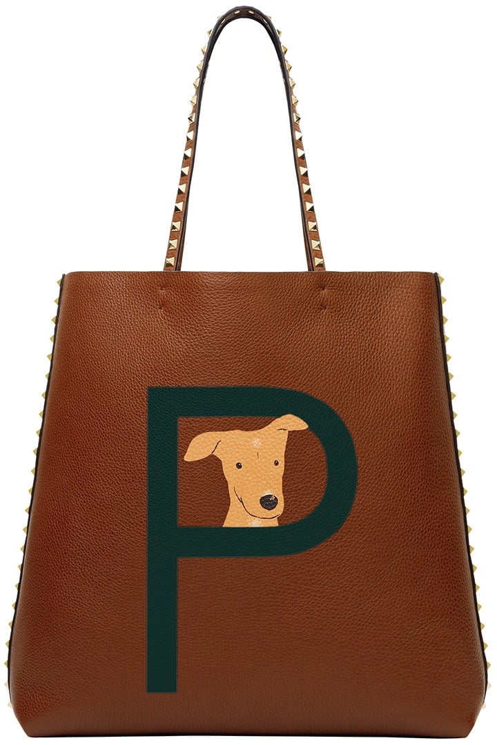 Valentino Rockstud Pet Customizable Tote in Saddle Brown.