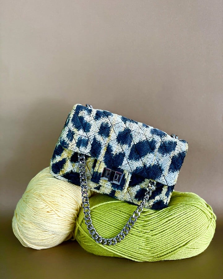 Veronica Beard’s Rough Studios mini Bandita bag in leopard velvet print.