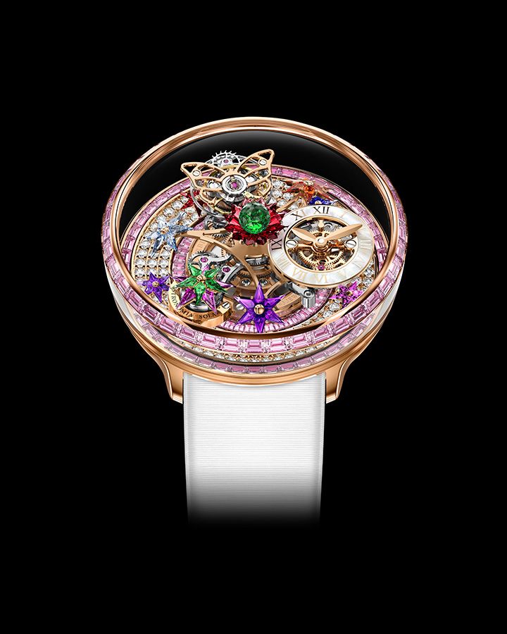 Jacob & Co’s Fleurs De Jardin Pave Diamonds Pink Sapphires watch.