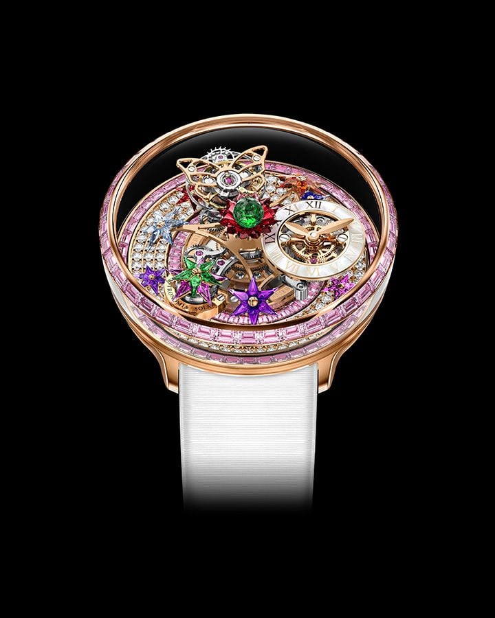 Jacob & Co’s Fleurs De Jardin Pave Diamonds Pink Sapphires watch.