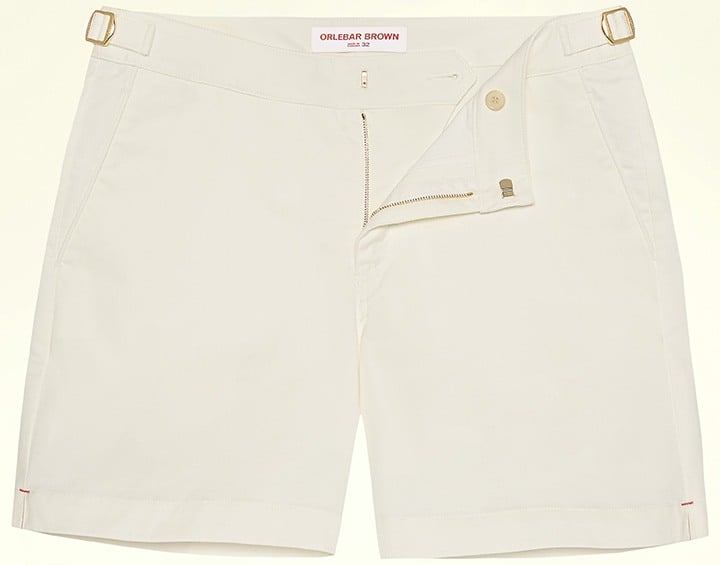 Men’s mid-length cotton Bulldog shorts in white.