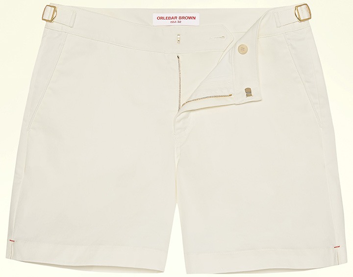 Men’s mid-length cotton Bulldog shorts in white.