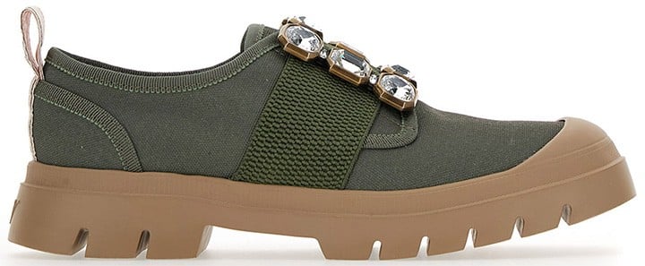 Walky Viv crystal buckle sneaker in recycled canvas with rubber soles.