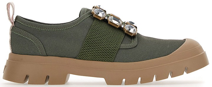 Walky Viv crystal buckle sneaker in recycled canvas with rubber soles.