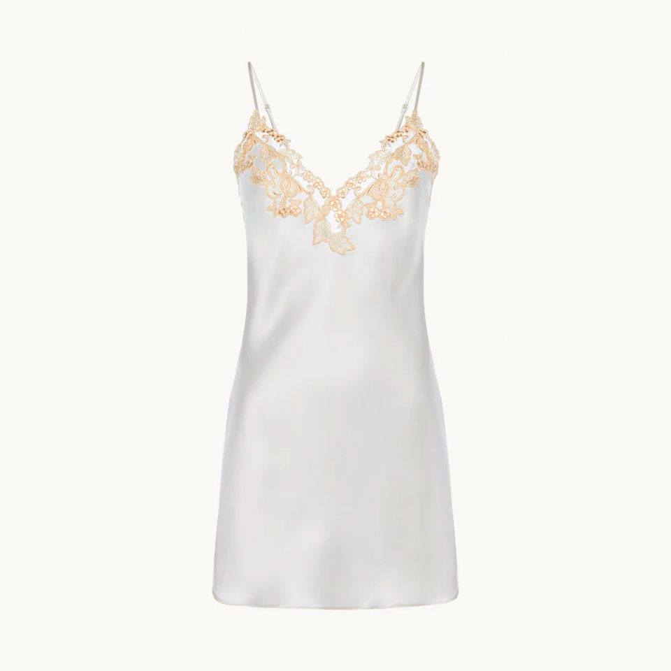White silk satin slip with frastaglio